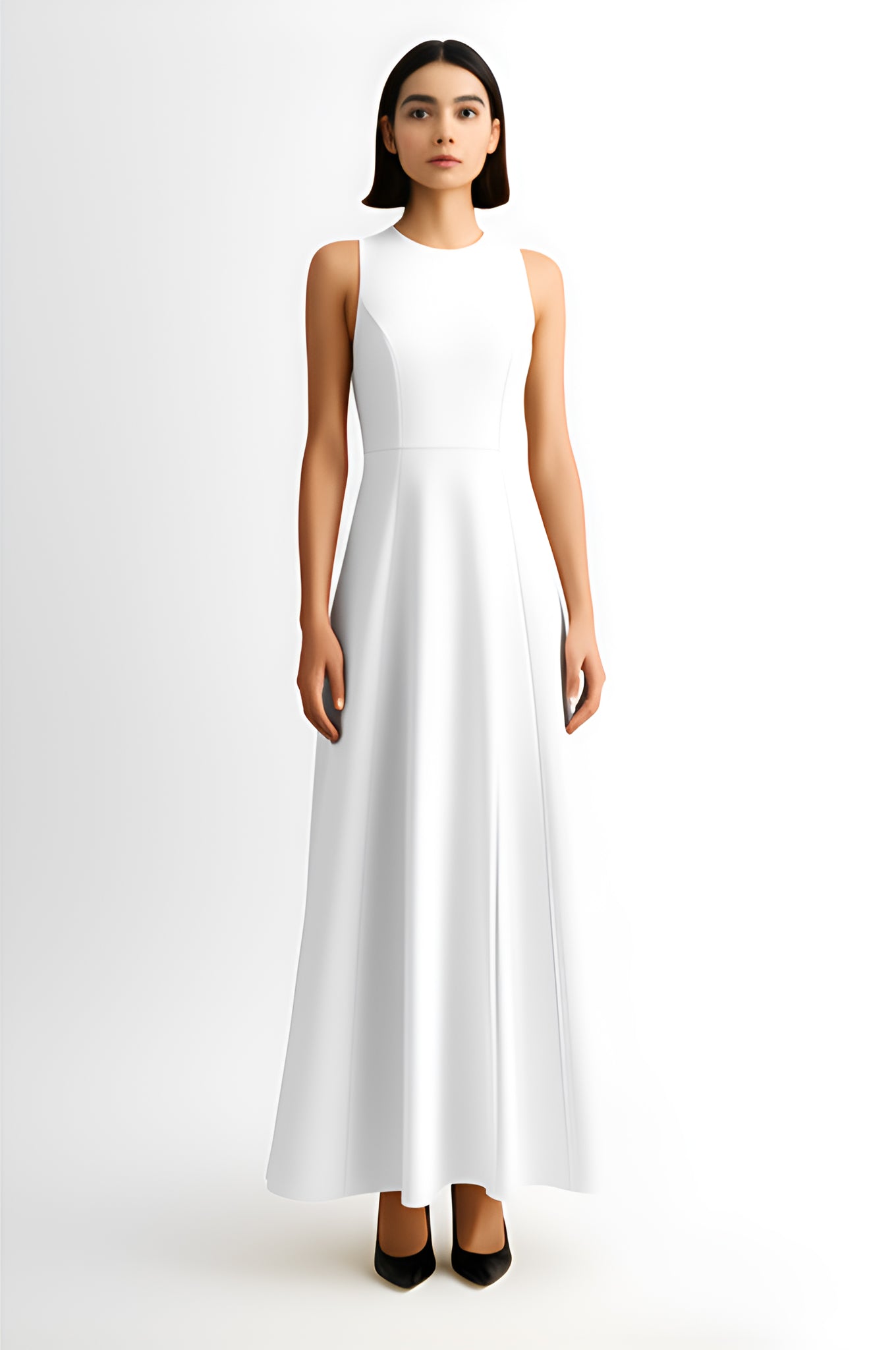Sleeveless A-Line Maxi Dress – White