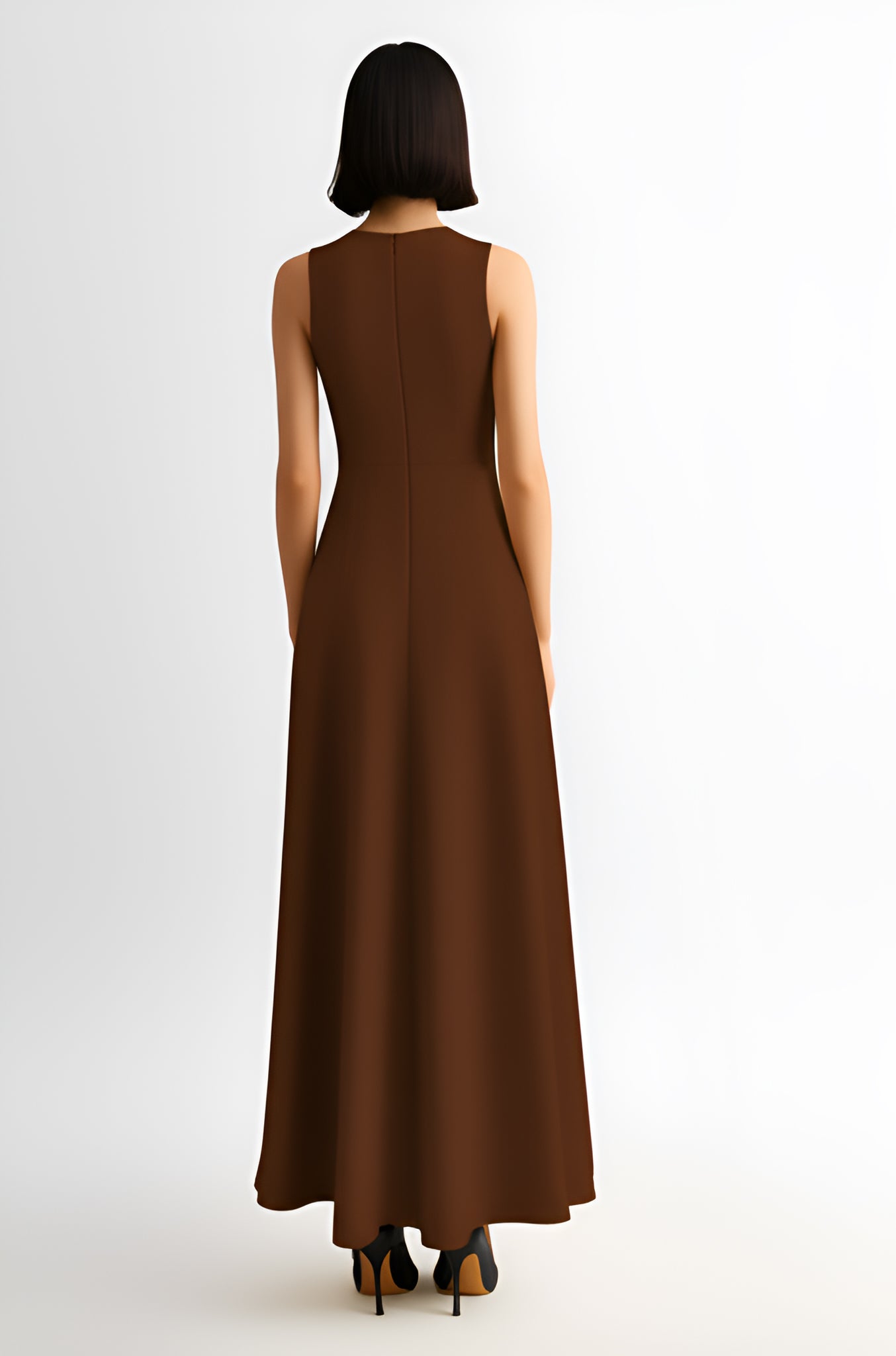 Sleeveless A-Line Maxi Dress – Brown