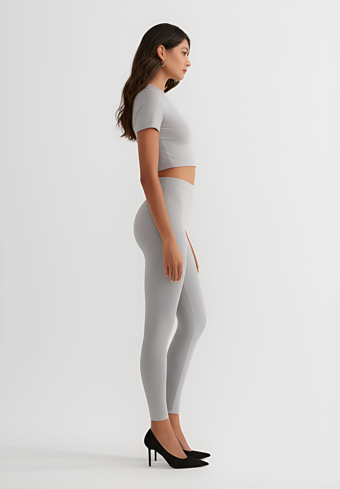Seamless Fitted Crop Top and Leggings Set - Grey