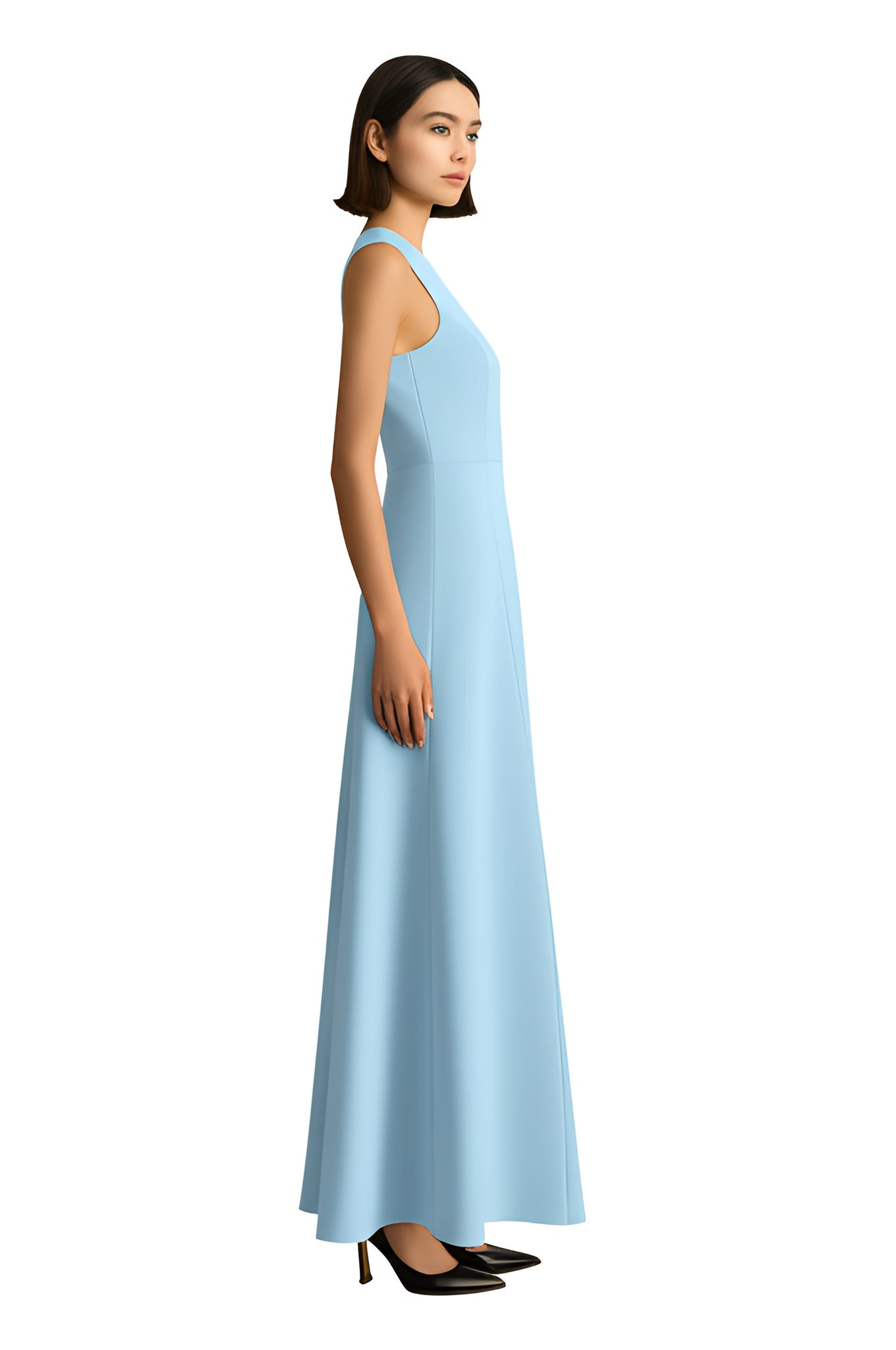 Sleeveless A-Line Maxi Dress – Light Blue