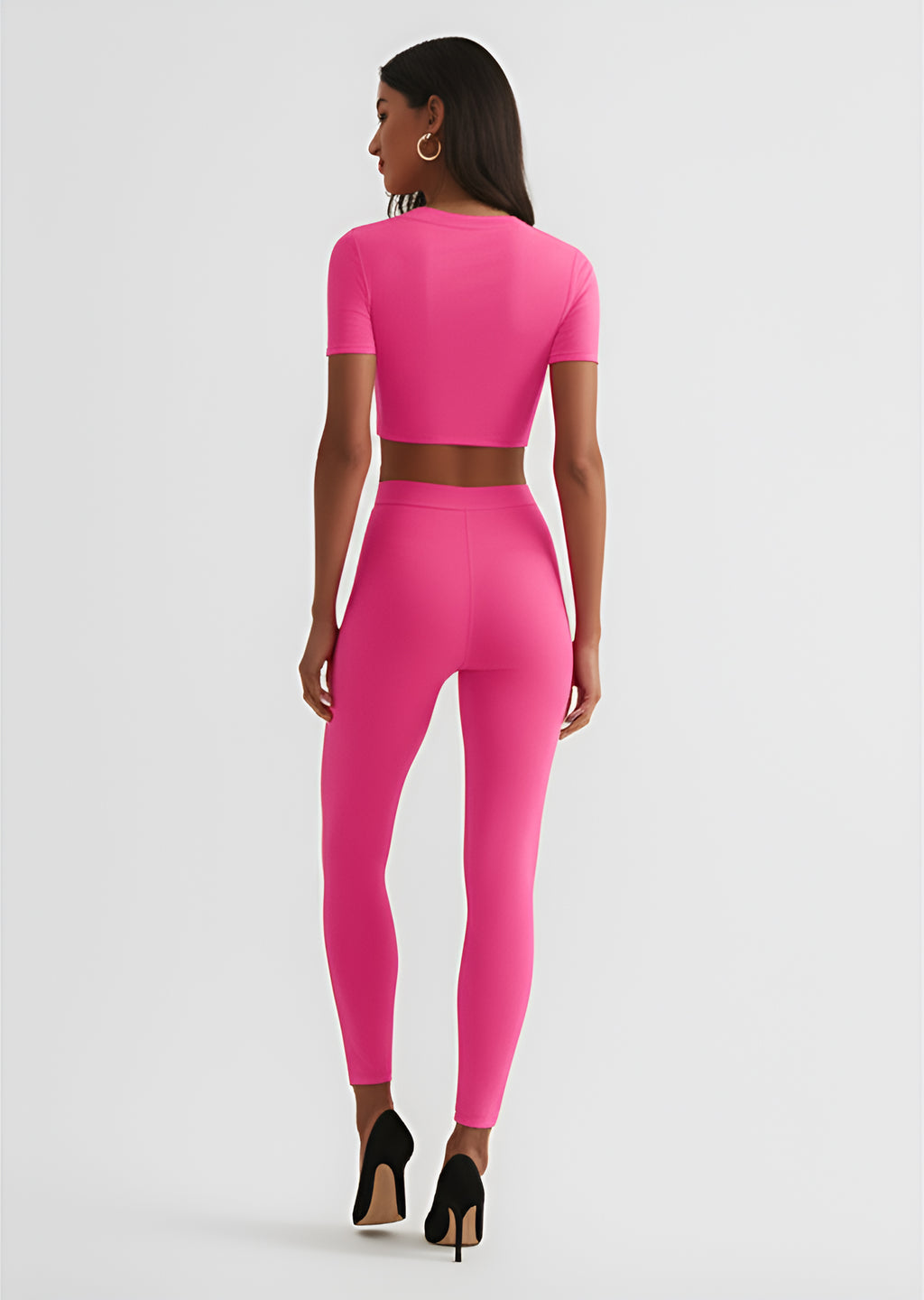 Seamless Crop Top and Leggings Set – Pink