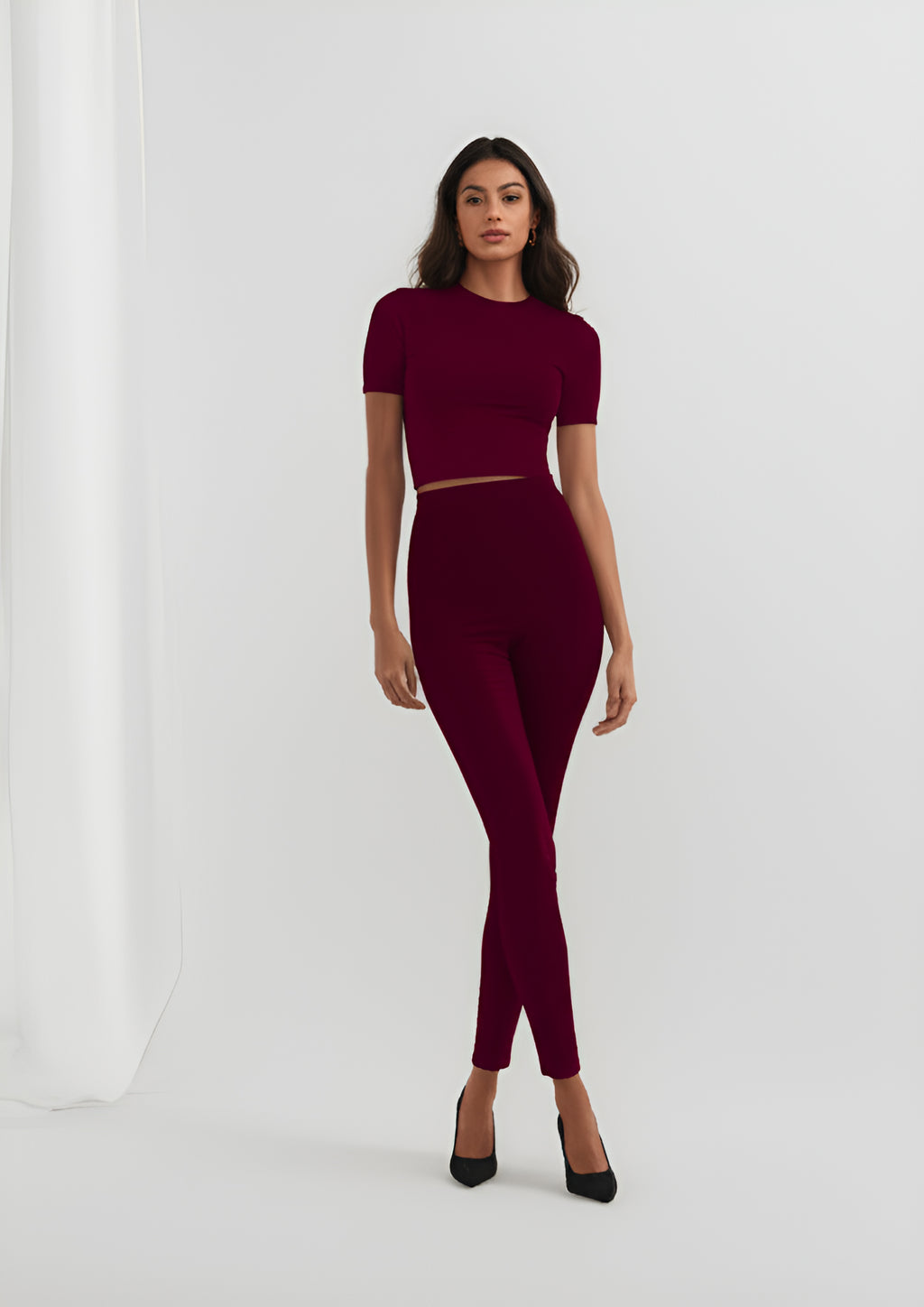Seamless Crop Top and Leggings Set- Maroon
