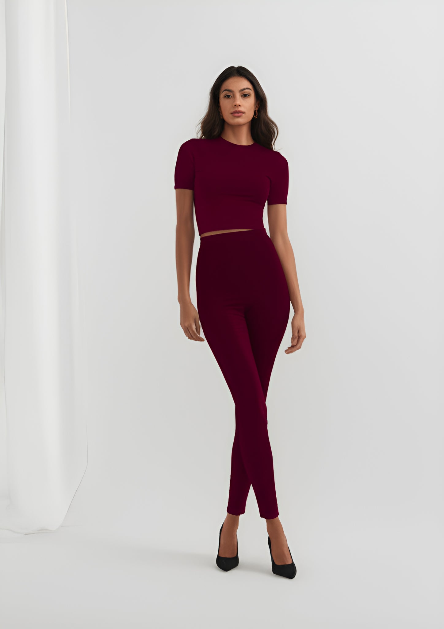 Seamless Crop Top and Leggings Set- Maroon