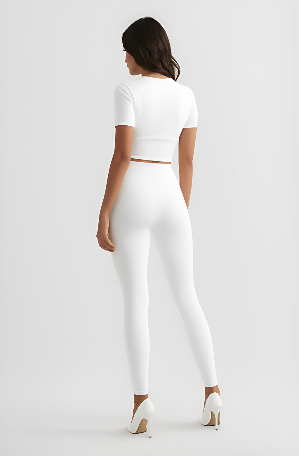 Seamless Crop Top and Leggings Set - White