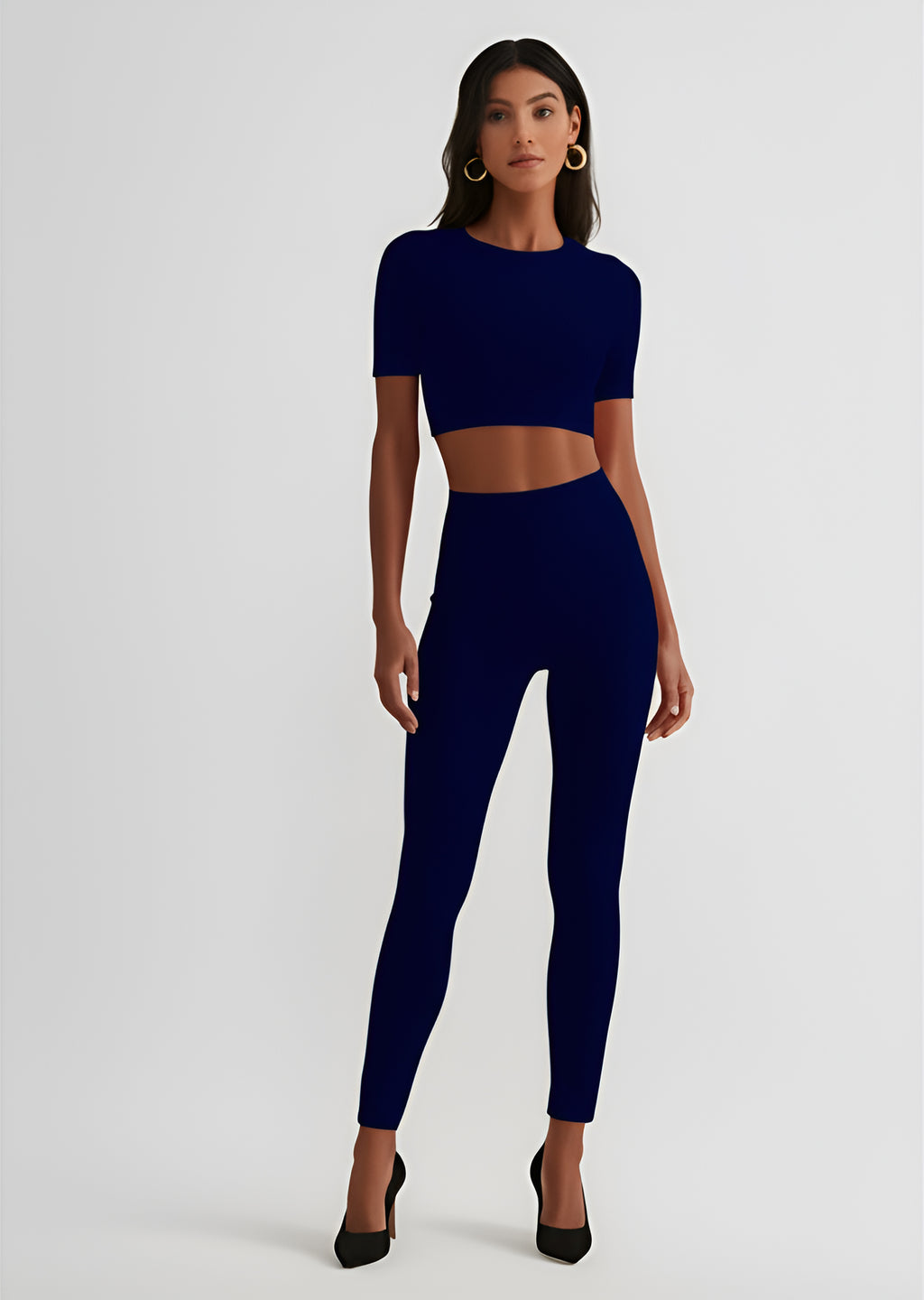 Seamless Crop Top and Leggings Set – Navy