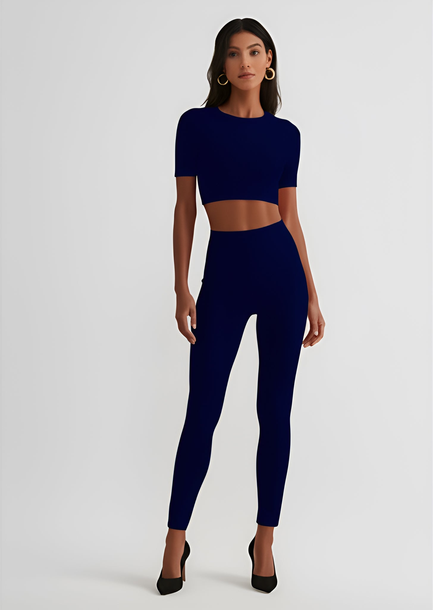 Seamless Crop Top and Leggings Set – Navy