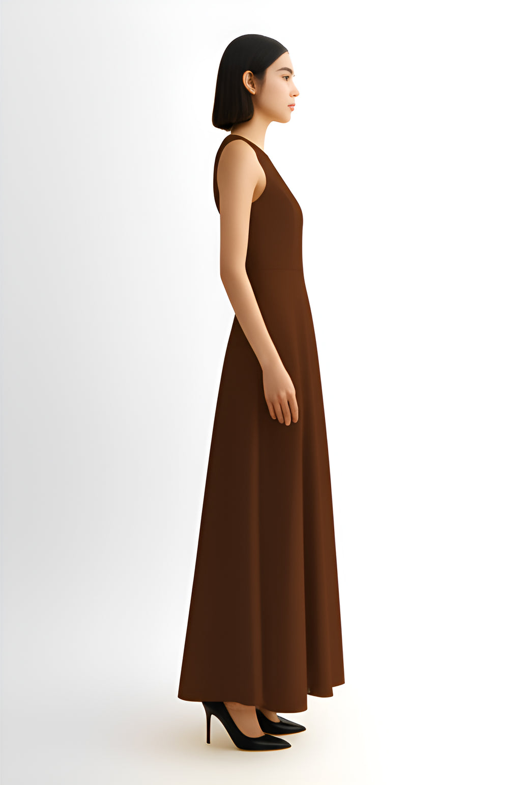 Sleeveless A-Line Maxi Dress – Brown