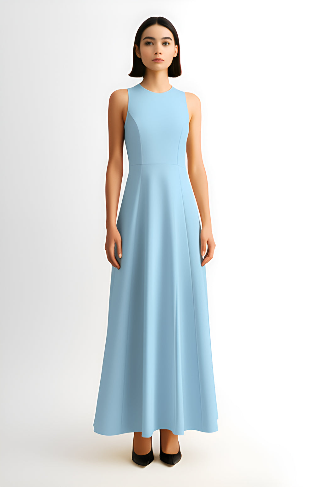 Sleeveless A-Line Maxi Dress – Light Blue