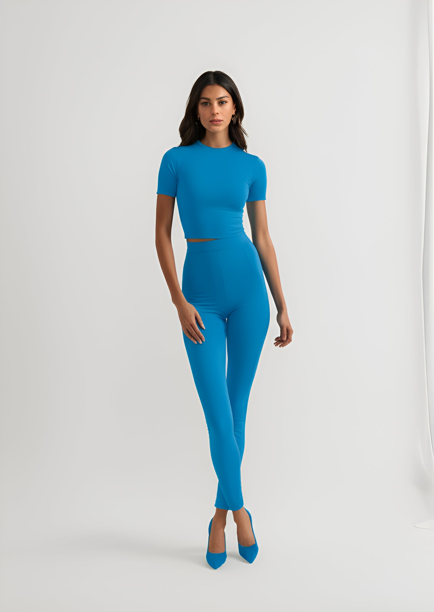 Seamless Crop Top and Leggings Set- Blue