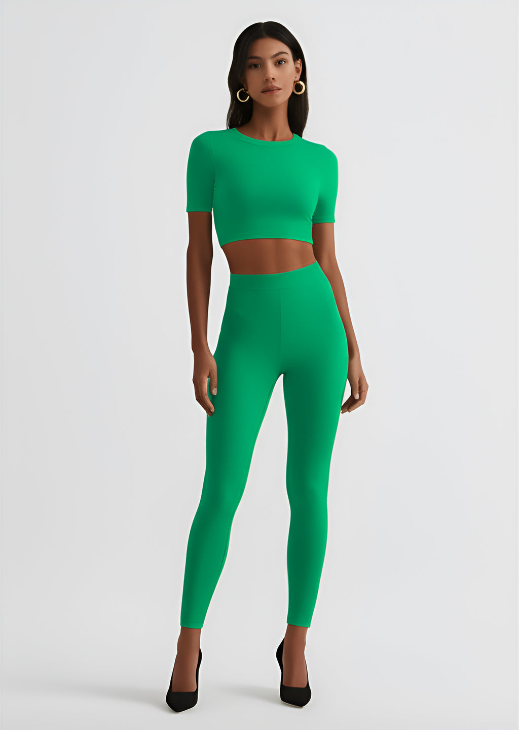 Seamless Crop Top and Leggings Set – Green