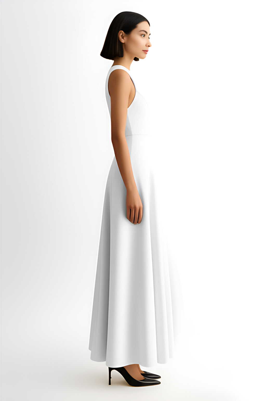 Sleeveless A-Line Maxi Dress – White