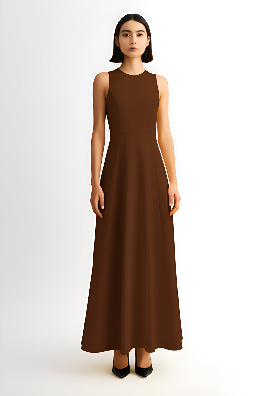 Sleeveless A-Line Maxi Dress – Brown