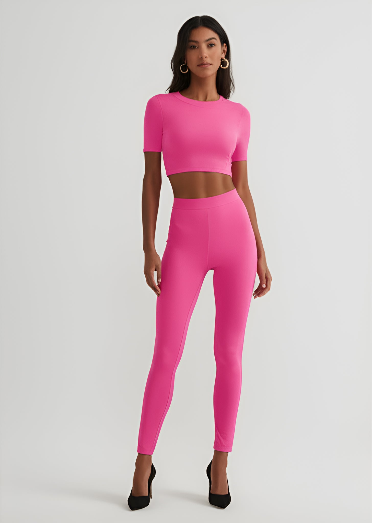 Seamless Crop Top and Leggings Set – Pink
